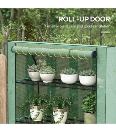Green Steel Polyethylene 4 Tier Shelves 170H x 120W x 50Dcm Mini Green House
