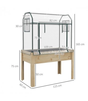 Outsunny Wooden Raised Planter, Garden Bed with Greenhouse Cover and Bed Liner