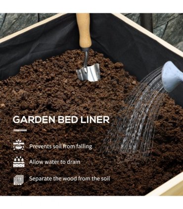 Outsunny Wooden Raised Planter, Garden Bed with Greenhouse Cover and Bed Liner
