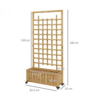 Outsunny Wooden Trellis Planter, Raised Garden Bed with Wheels and Bed Liner