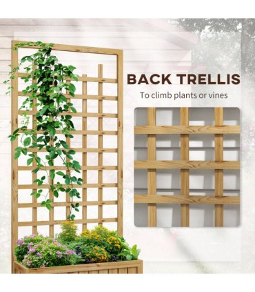 Outsunny Wooden Trellis Planter, Raised Garden Bed with Wheels and Bed Liner