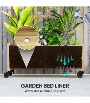 Outsunny Wooden Trellis Planter, Raised Garden Bed with Wheels and Bed Liner