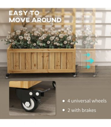 Outsunny Wooden Trellis Planter, Raised Garden Bed with Wheels and Bed Liner