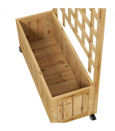 Outsunny Wooden Trellis Planter, Raised Garden Bed with Wheels and Bed Liner