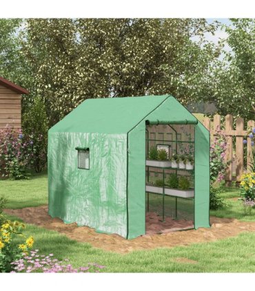 Outsunny Walk-in Outdoor Green House with Door and Mesh Windows, Green