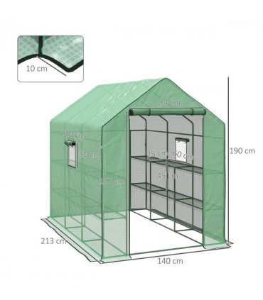 Outsunny Walk-in Outdoor Green House with Door and Mesh Windows, Green
