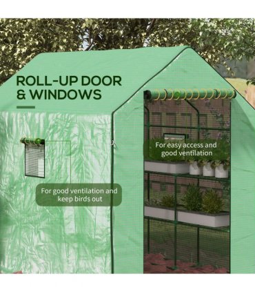 Outsunny Walk-in Outdoor Green House with Door and Mesh Windows, Green