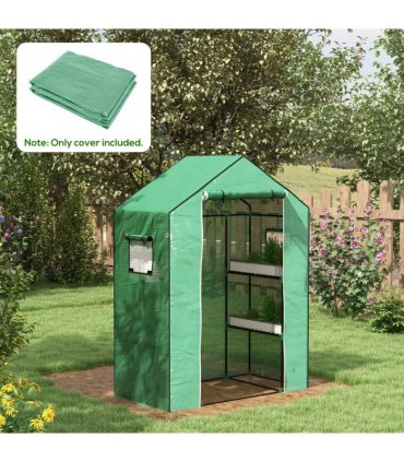 Outsunny PE Greenhouse Cover Replacement with Door and Mesh Windows, Green