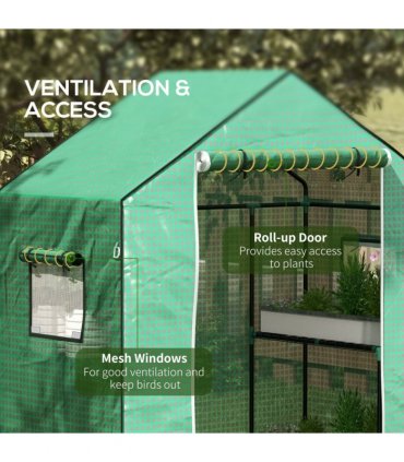 Outsunny PE Greenhouse Cover Replacement with Door and Mesh Windows, Green