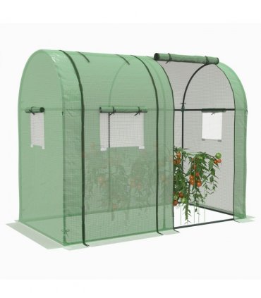 Outsunny Tomato Greenhouse with 2 Roll-up Doors and 4 Mesh Windows, Green