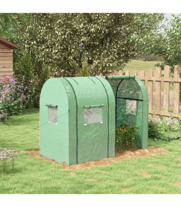 Outsunny Tomato Greenhouse with 2 Roll-up Doors and 4 Mesh Windows, Green