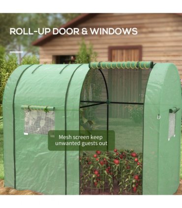 Outsunny Tomato Greenhouse with 2 Roll-up Doors and 4 Mesh Windows, Green