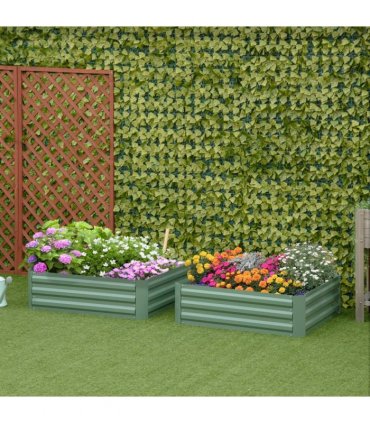 Outsunny Set of 2 Raised Garden Bed Galvanised Planter Box Easy Setup Green