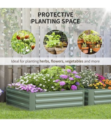Outsunny Set of 2 Raised Garden Bed Galvanised Planter Box Easy Setup Green