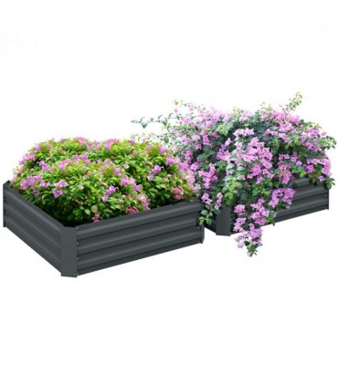 Outsunny Set of 2 Raised Garden Bed Galvanised Planter Box Easy Setup Dark Grey