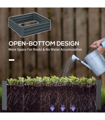 Outsunny Set of 2 Raised Garden Bed Galvanised Planter Box Easy Setup Dark Grey