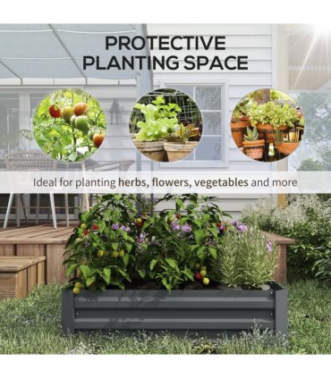 Outsunny Set of 2 Raised Garden Bed Galvanised Planter Box Easy Setup Dark Grey