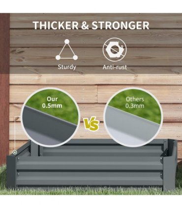 Outsunny Set of 2 Raised Garden Bed Galvanised Planter Box Easy Setup Dark Grey