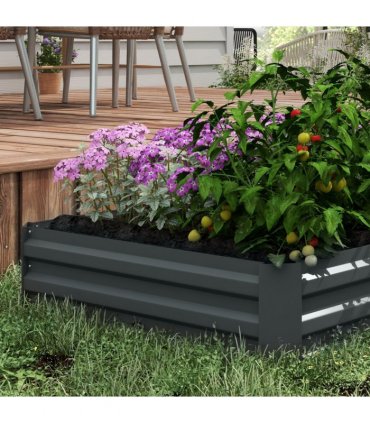 Outsunny Set of 2 Raised Garden Bed Galvanised Planter Box Easy Setup Dark Grey