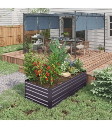 Outsunny Galvanised Steel Outdoor Raised Bed w/ Reinforced Rods, Dark Grey
