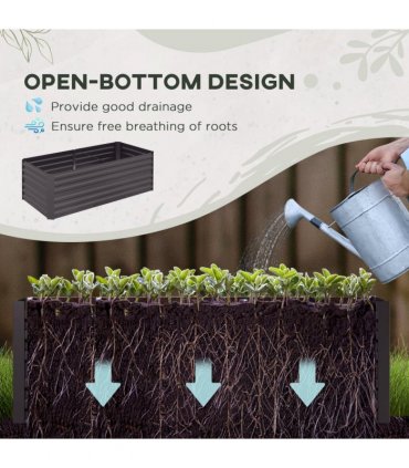 Outsunny Galvanised Steel Outdoor Raised Bed w/ Reinforced Rods, Dark Grey