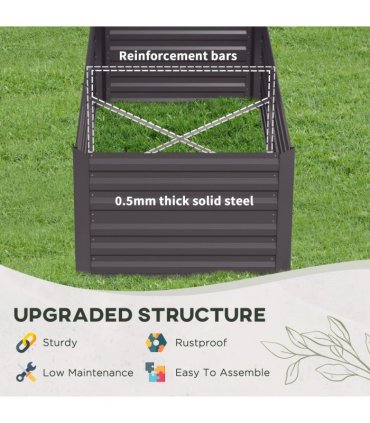Outsunny Galvanised Steel Outdoor Raised Bed w/ Reinforced Rods, Dark Grey