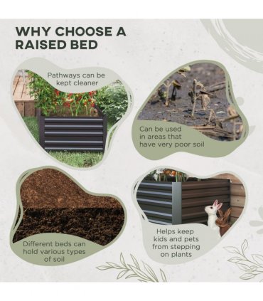 Outsunny Galvanised Steel Outdoor Raised Bed w/ Reinforced Rods, Dark Grey