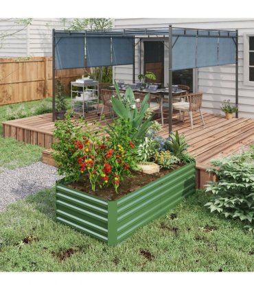 Outsunny Galvanised Steel Outdoor Raised Bed w/ Reinforced Rods, Green