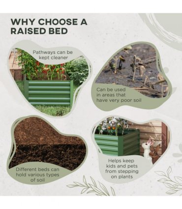 Outsunny Galvanised Steel Outdoor Raised Bed w/ Reinforced Rods, Green