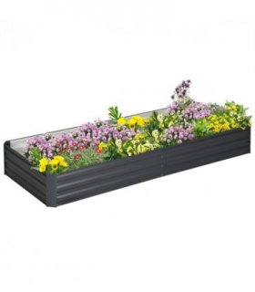 Outsunny Galvanised Raised Garden Bed Metal Planter Box with Open Bottom, Grey