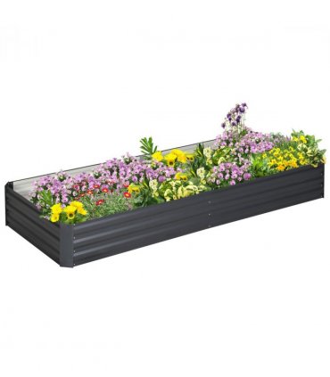 Outsunny Galvanised Raised Garden Bed Metal Planter Box with Open Bottom, Grey