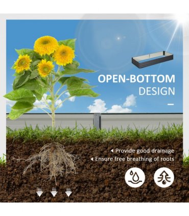 Outsunny Galvanised Raised Garden Bed Metal Planter Box with Open Bottom, Grey