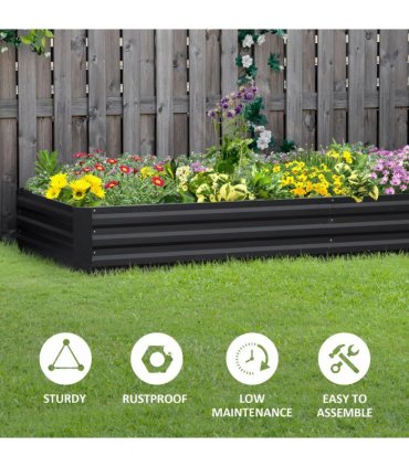 Outsunny Galvanised Raised Garden Bed Metal Planter Box with Open Bottom, Grey