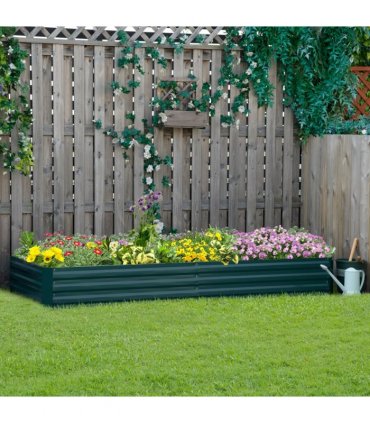 Outsunny Galvanised Raised Garden Bed Metal Planter Box with Open Bottom, Green