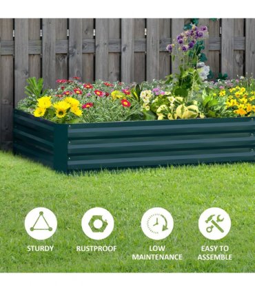 Outsunny Galvanised Raised Garden Bed Metal Planter Box with Open Bottom, Green