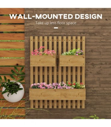 Outsunny Wooden Garden Planters with Trellis Wall-mounted Raised Garden Bed