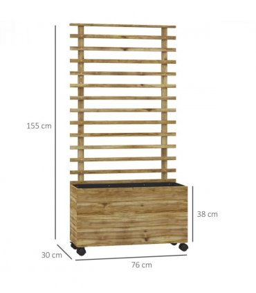 Outsunny Garden Wooden Trellis Planter Box Raised Bed w/ 4 Wheels, Natural