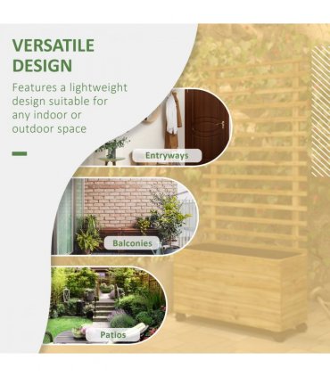 Outsunny Garden Wooden Trellis Planter Box Raised Bed w/ 4 Wheels, Natural
