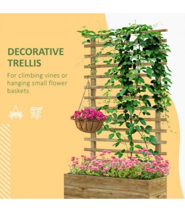 Outsunny Garden Wooden Trellis Planter Box Raised Bed w/ 4 Wheels, Natural
