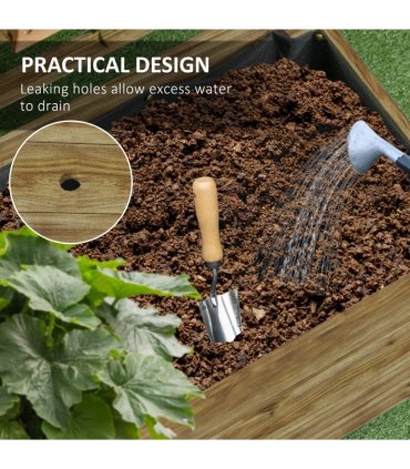 Outsunny Garden Wooden Trellis Planter Box Raised Bed w/ 4 Wheels, Natural