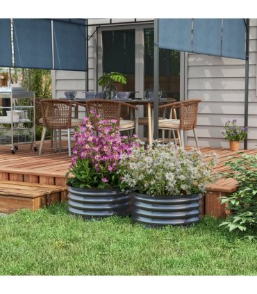 Outsunny Set of 2 Raised Garden Bed Metal Planter Box with Safety Edging, Grey