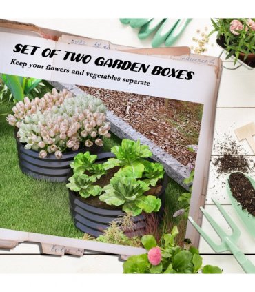 Outsunny Set of 2 Raised Garden Bed Metal Planter Box with Safety Edging, Grey