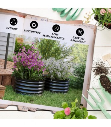 Outsunny Set of 2 Raised Garden Bed Metal Planter Box with Safety Edging, Grey