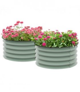 Outsunny Set of 2 Raised Garden Bed Metal Planter Box with Safety Edging, Green