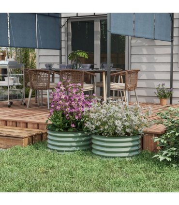 Outsunny Set of 2 Raised Garden Bed Metal Planter Box with Safety Edging, Green