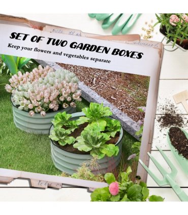 Outsunny Set of 2 Raised Garden Bed Metal Planter Box with Safety Edging, Green