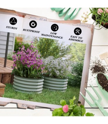 Outsunny Set of 2 Raised Garden Bed Metal Planter Box with Safety Edging, Green