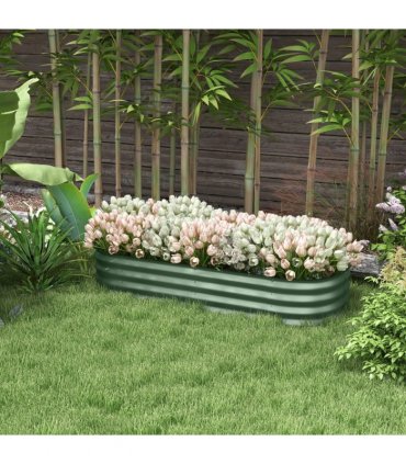 Outsunny Galvanised Raised Garden Bed Planter Box with Safety Edging, Green