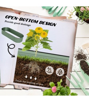 Outsunny Galvanised Raised Garden Bed Planter Box with Safety Edging, Green