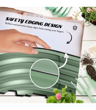 Outsunny Galvanised Raised Garden Bed Planter Box with Safety Edging, Green